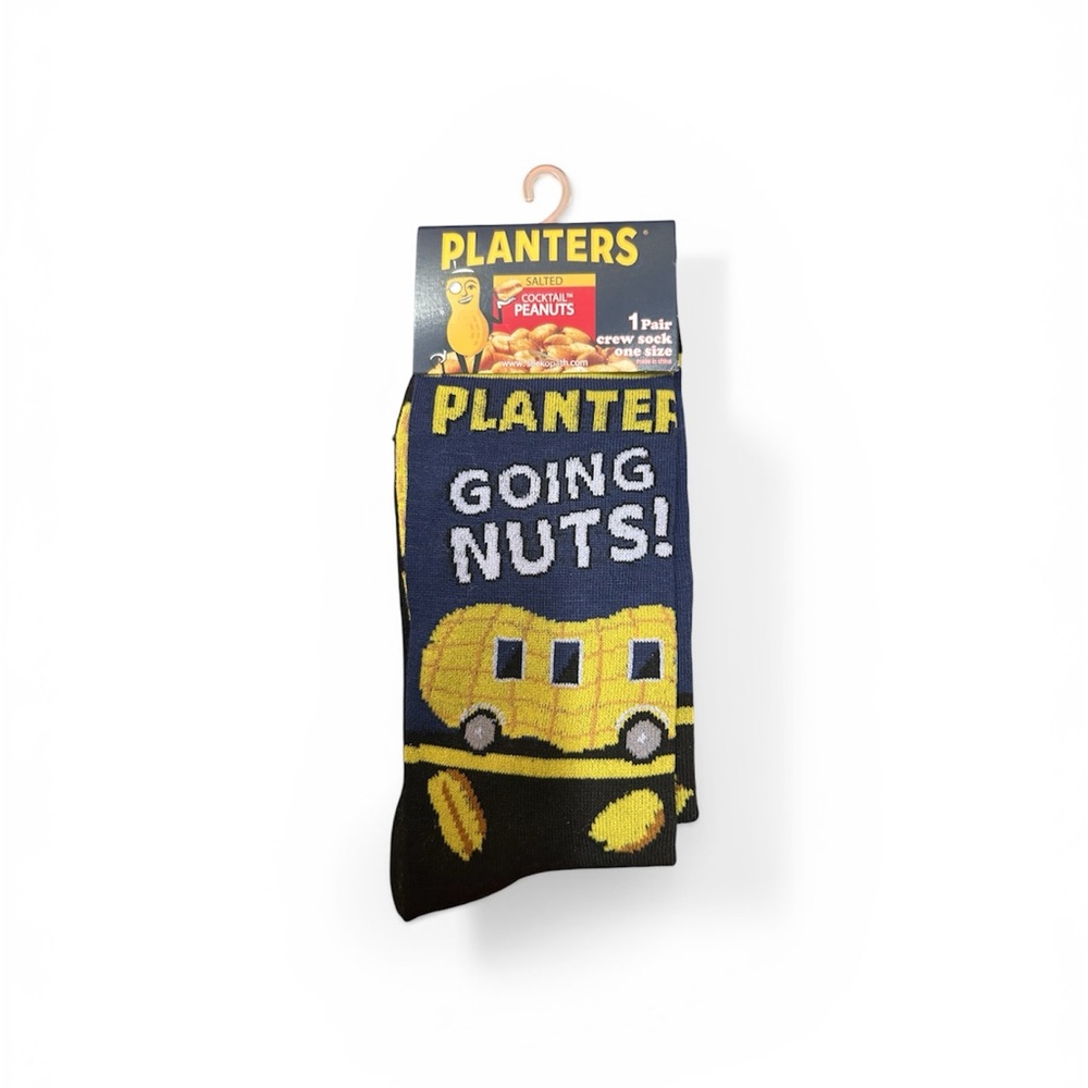 Planters 'Going Nuts!' Novelty Crew Socks - Navy & Yellow
